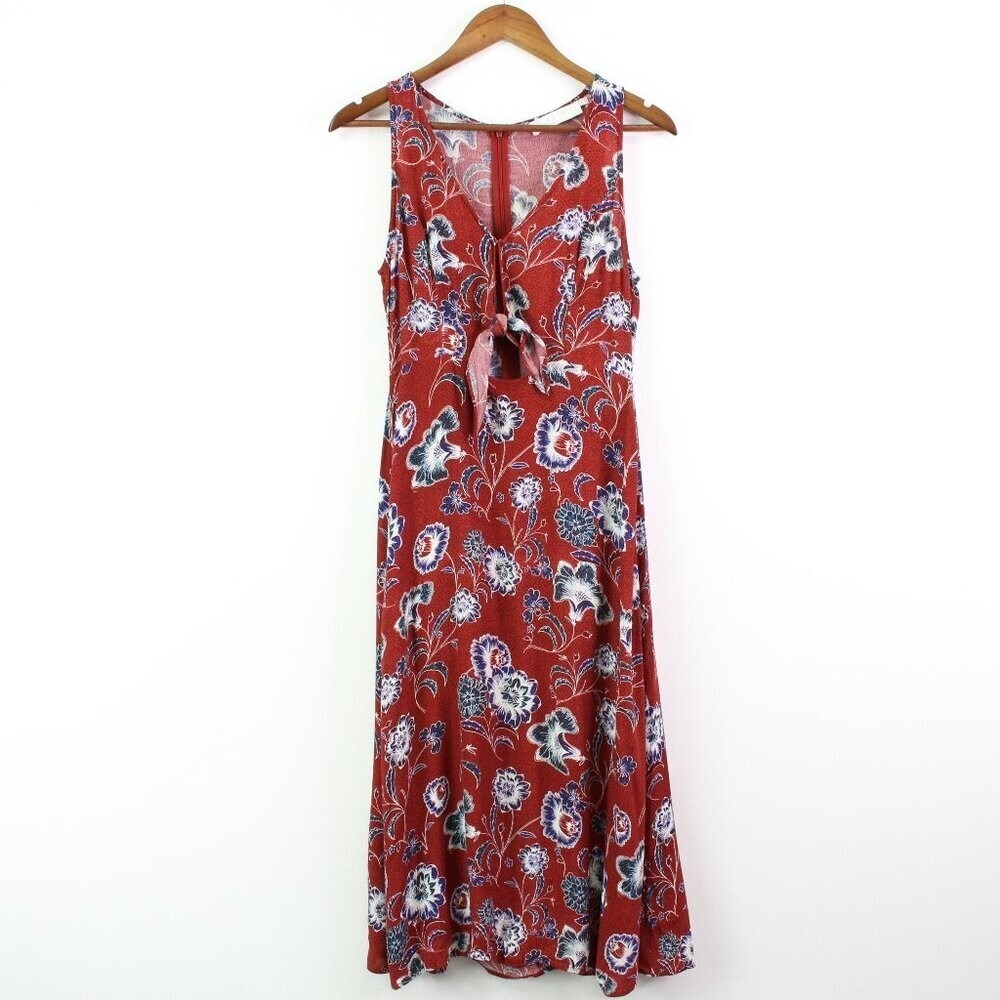 Astr‎ The Label Tie Front Floral Midi Dress Burgundy Size M